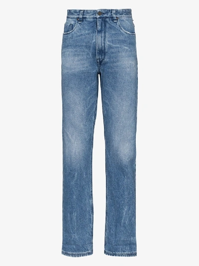 Shop Fendi Ff Logo Turn-up Jeans In Blue