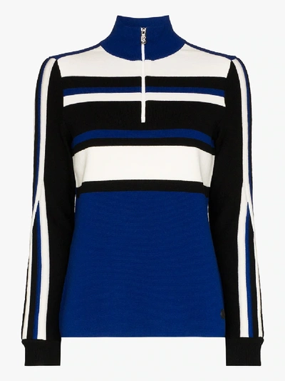 Shop Bogner Half-zip Striped Sweater In Blue