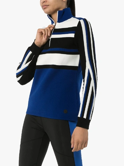 Shop Bogner Half-zip Striped Sweater In Blue