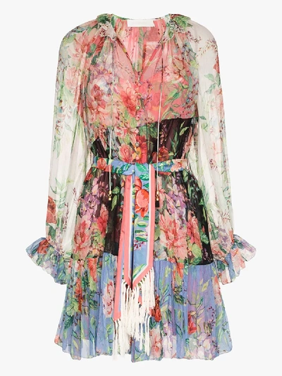 Shop Zimmermann Multicolour Bellitude Spliced Floral Silk Dress