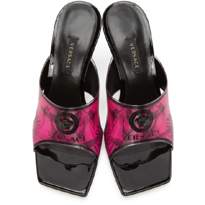 Shop Versace Pink And Black Hologram Jungle Print Mules In Dfn Pink