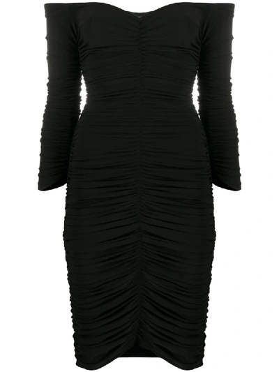 Shop Norma Kamali Ruched Midi Dress In Black