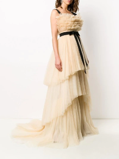 Parlor Layered Tie-waist Gown In Neutrals