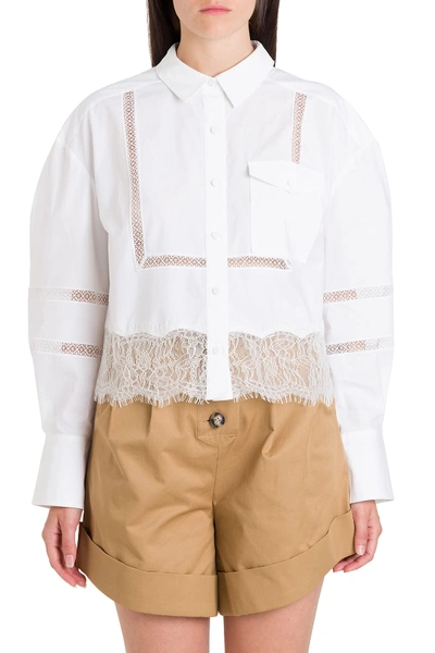Shop Self-portrait White Cotton Poplin Lace Trim Shirt In Bianco