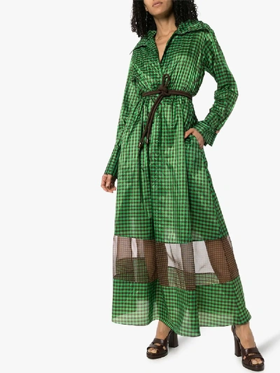 Shop Fendi Gingham Silk Taffeta Maxi Dress In Green