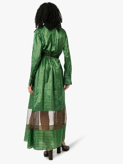 Shop Fendi Gingham Silk Taffeta Maxi Dress In Green
