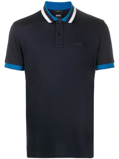 Shop Hugo Boss Striped Collar Polo Shirt In Blue