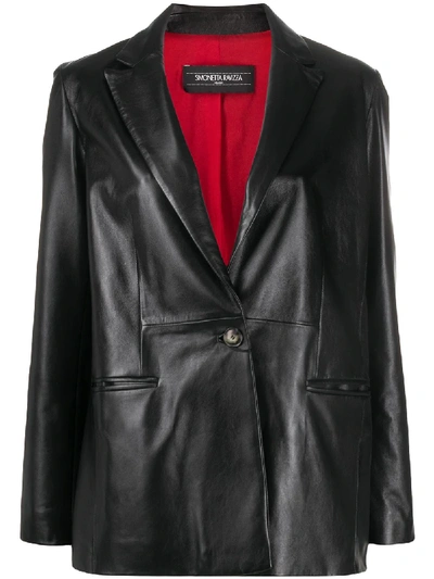 Shop Simonetta Ravizza Single-button Leather Blazer In Black