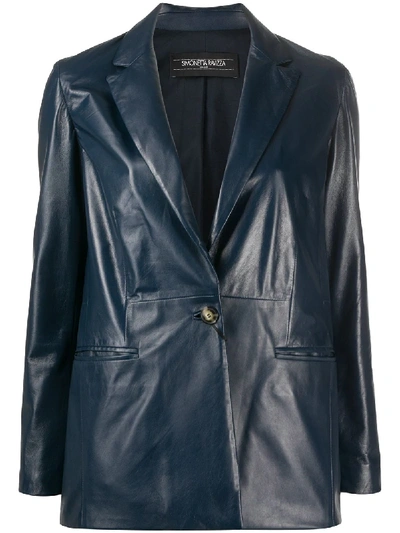 Shop Simonetta Ravizza Betty Single-breasted Leather Blazer In Blue