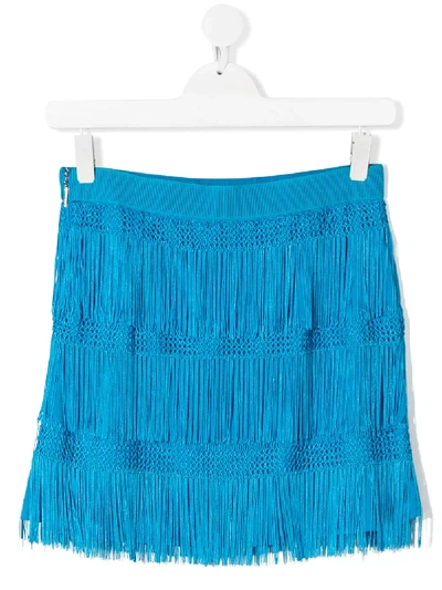 Shop Alberta Ferretti Teen Fringe Detail Skirt In Blue