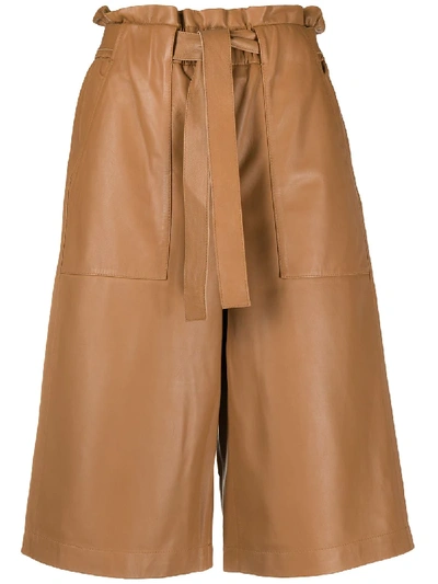 Shop Peserico Leather Wide Leg Culottes In Brown