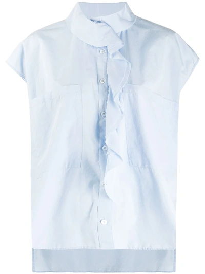 Shop Barena Venezia Ruffled Trim Buttoned Shirt In Blue