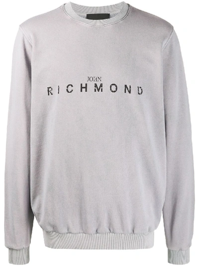 Shop John Richmond Crew Neck Printed Logo Sweater In Grey