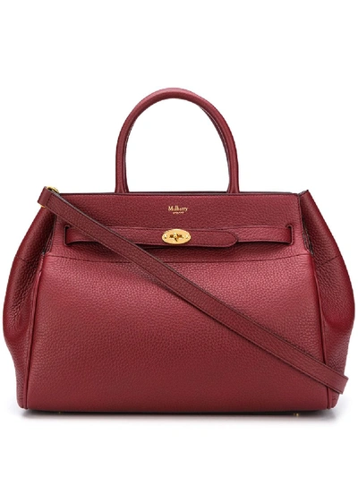 Shop Mulberry Bayswater Logo Tote Bag In Red