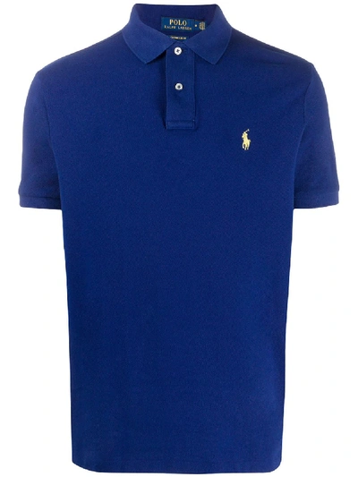 Shop Polo Ralph Lauren Embroidered-logo Polo Shirt In Blue