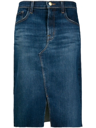 Shop J Brand Frayed Hem Denim Skirt In Blue