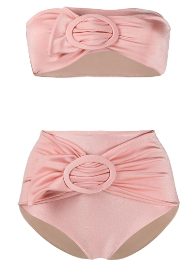 Shop Adriana Degreas Buckled Ruched Detail Bikini In Pink