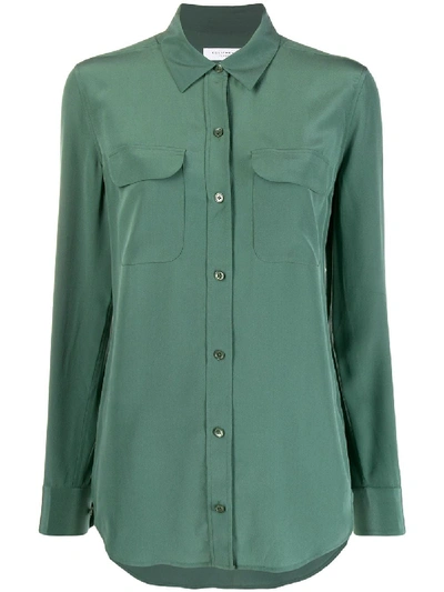 Shop Equipment Long Sleeve Flap Pocket Silk Shirt In Green