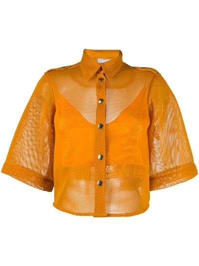Shop Thebe Magugu 3/4 Sleeve Mesh Shirt In Orange