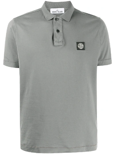 Shop Stone Island Logo Patch Polo Shirt In Grey