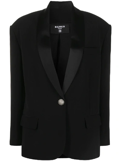 Shop Balmain Shawl Collar Blazer In Black