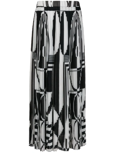 Shop Balmain Geometric-print Pleated Skirt In Black