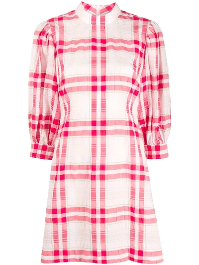 Shop Ganni Seersucker Check Mini Dress In Red