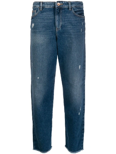 Shop Emporio Armani Distressed Straight Leg Jeans In Blue