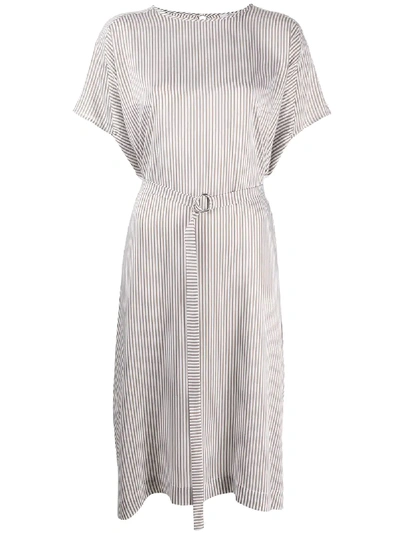 Shop Peserico Striped Belted Dress In Brown