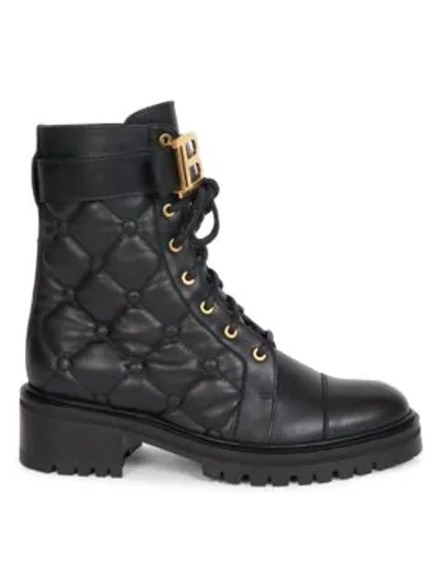 Shop Balmain Ranger Quilted Leather Combat Boots In Noir