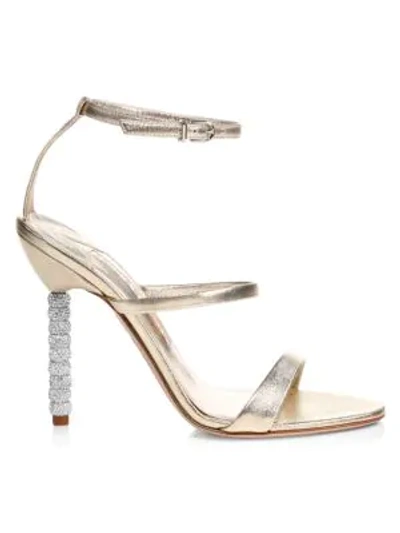 Shop Sophia Webster Rosalind Embellished-heel Metallic Leather Sandals In Champagne