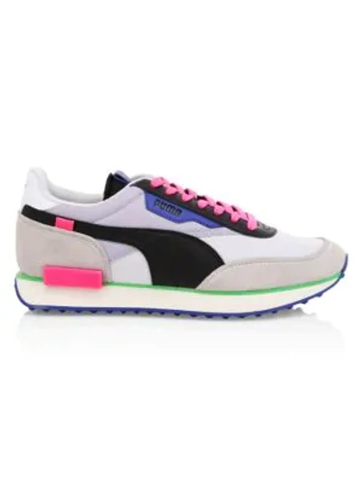 Shop Puma Women's Future Rider Play On Sneakers In  White Gray Violet