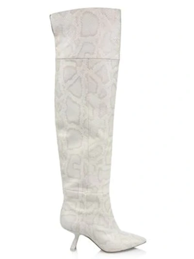 Shop Nicholas Kirkwood Lexi Over-the-knee Snakeskin-embossed Leather Boots In Washed