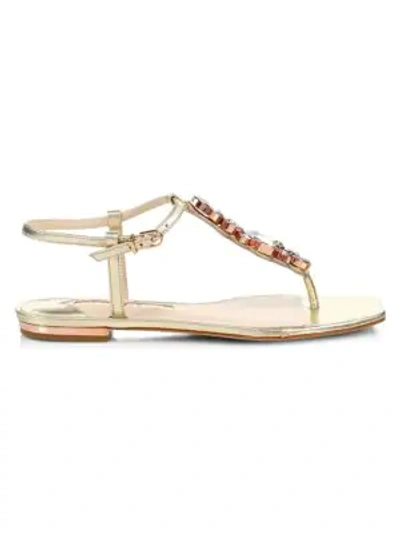 Shop Sophia Webster Ritzy Embellished Metallic Leather Thong Sandals In Champagne