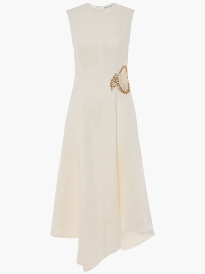 Shop Jw Anderson Diamante Cut Out Dress In Off White