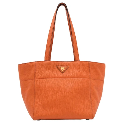Pre-owned Prada Orange Vitello Daino Leather Tote Bag