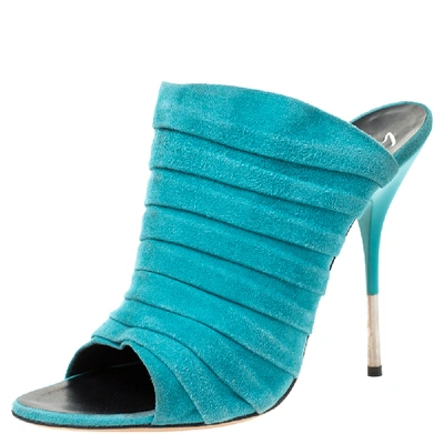 Pre-owned Giuseppe Zanotti Turquoise Green Suede Open Toe Mule Sandals Size 39