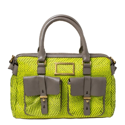 Pre-owned Marc By Marc Jacobs Neon Green/grey Patent Leather And Nylon Werdie Satchel