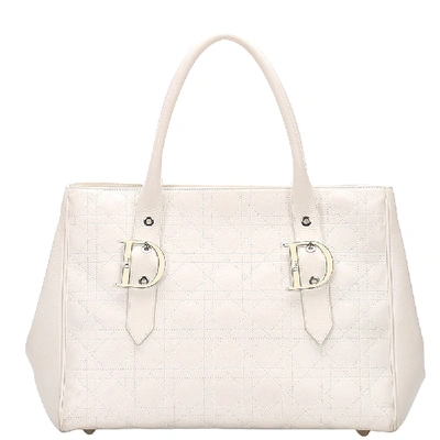 Pre-owned Dior White Cannage Leather Tote Bag