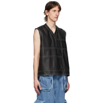 Shop Sunnei Black Leather V-neck Vest