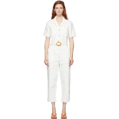 Shop Nanushka White Denim Arlo Jumpsuit