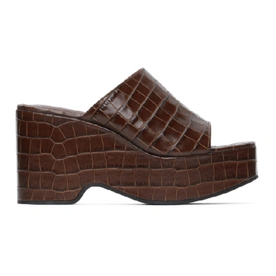 Shop Staud Brown Croc Lili Platform Sandals