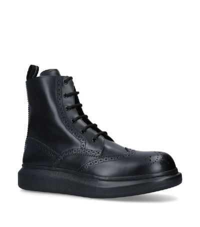 Shop Alexander Mcqueen Leather Hybrid Combat Boots
