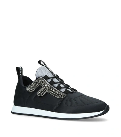 Shop Fendi Embellished Satin Sneakers