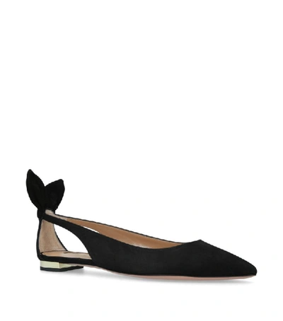 Shop Aquazzura Suede Bow Tie Ballet Flats In Black