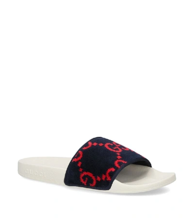 Shop Gucci Velvet Logo Pursuit Slides