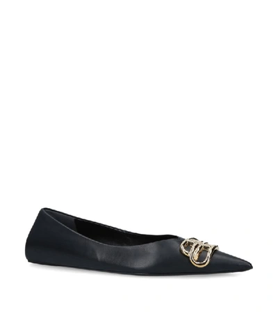 Shop Balenciaga Leather Bb Flats