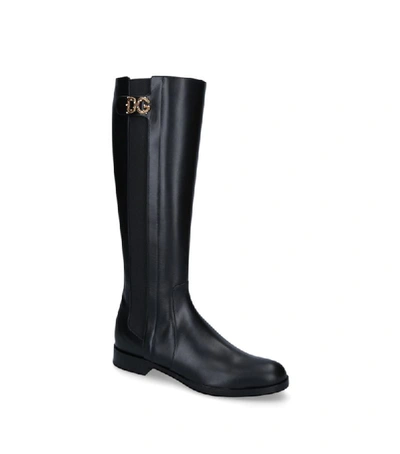 Shop Dolce & Gabbana Leather Knee-high Logo Boots