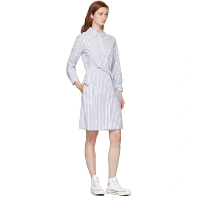 Shop Apc A.p.c. White And Blue Striped Jo Dress In Iaf Blue