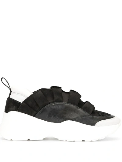Shop Emilio Pucci Ruffled Low-top Sneakers In Black